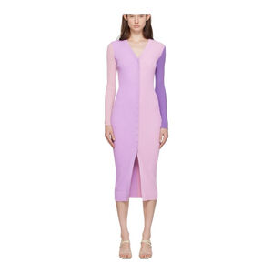 Women's Staud Shoko Colorblock Ribbed Knit Midi Dress XS Purple and Pink